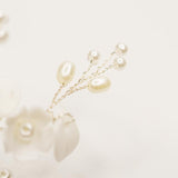 Ella Floral Ceramic Ivory Pearl Wedding Hair Comb in Silver photo 3