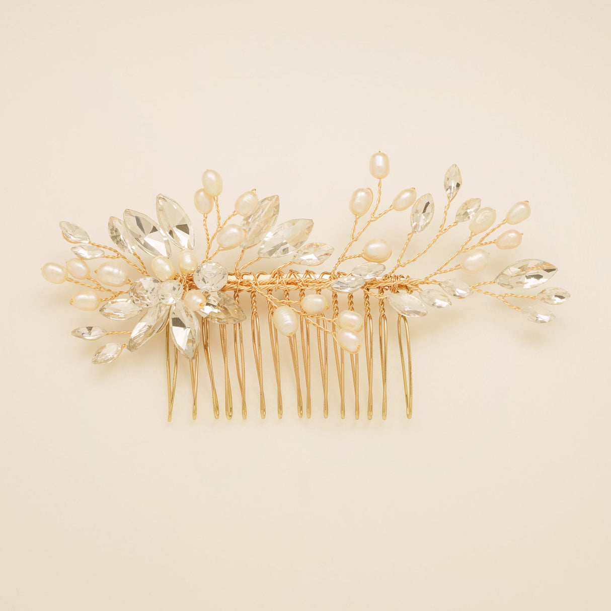 Sara Pearl and Crystal Wedding Hair Comb / Gold