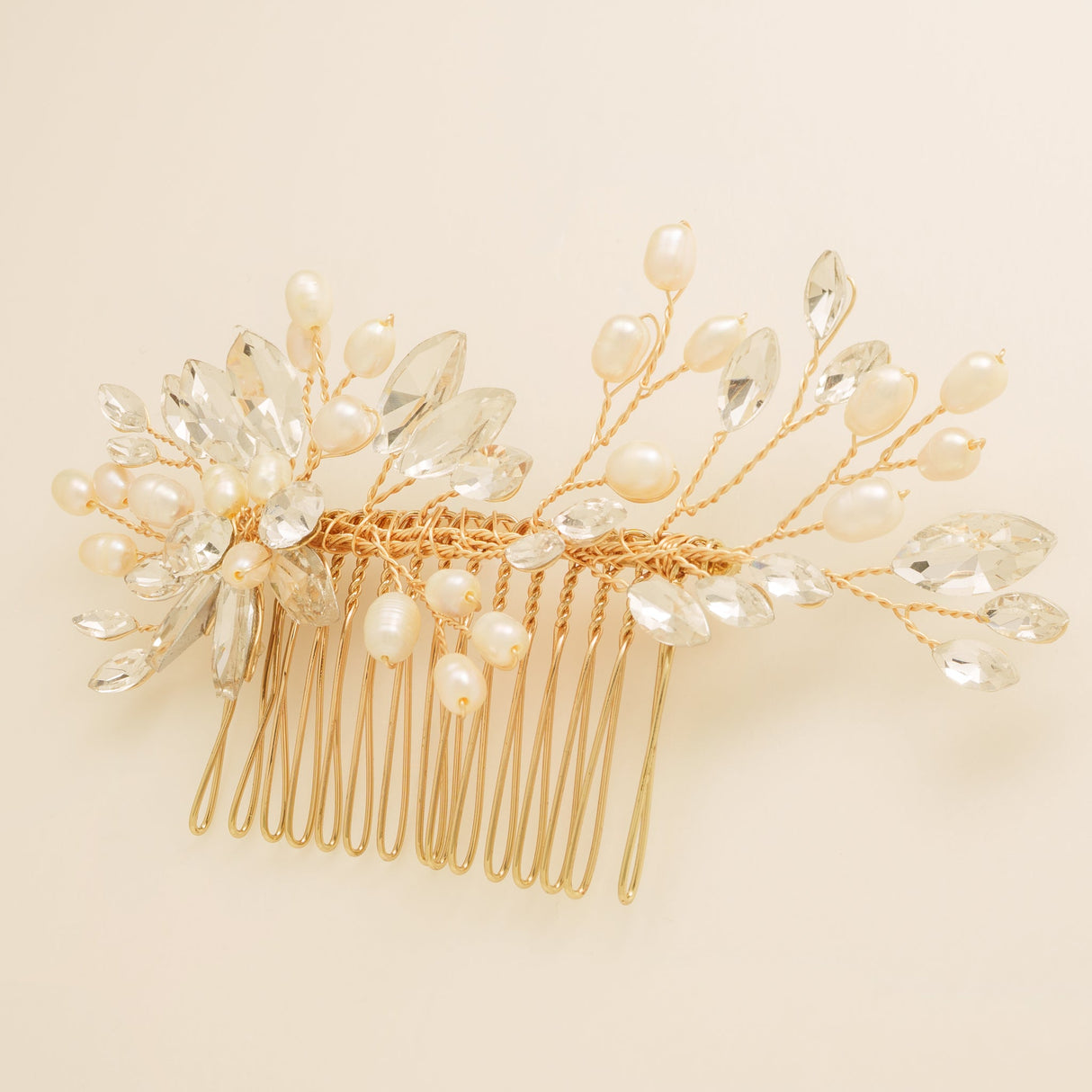 Sara Pearl and Crystal Wedding Hair Comb / Gold