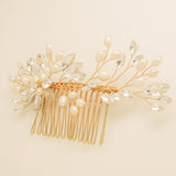 Sara Pearl and Crystal Wedding Hair Comb / Gold