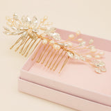 Sara Pearl and Crystal Wedding Hair Comb / Gold