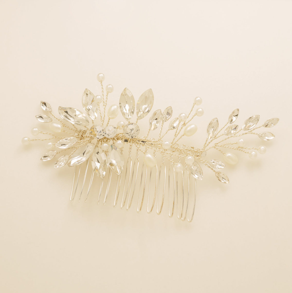 Sara Pearl and Crystal Wedding Hair Comb / Silver