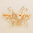 Gloria Leaves Pearl and Crystal Wedding Hair Comb in Gold