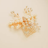 Gloria Leaves Pearl and Crystal Wedding Hair Comb in Gold photo 3