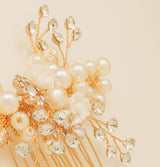 Gloria Leaves Pearl and Crystal Wedding Hair Comb in Gold photo 4