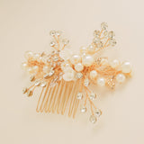 Gloria Leaves Pearl and Crystal Wedding Hair Comb in Gold photo 5