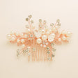 Gloria Leaves Pearl and Crystal Wedding Hair Comb in Rose Gold