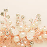 Gloria Leaves Pearl and Crystal Wedding Hair Comb in Rose Gold photo 2