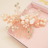 Gloria Leaves Pearl and Crystal Wedding Hair Comb in Rose Gold photo 7