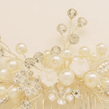 Gloria Leaves Pearl and Crystal Wedding Hair Comb in Silver photo 4