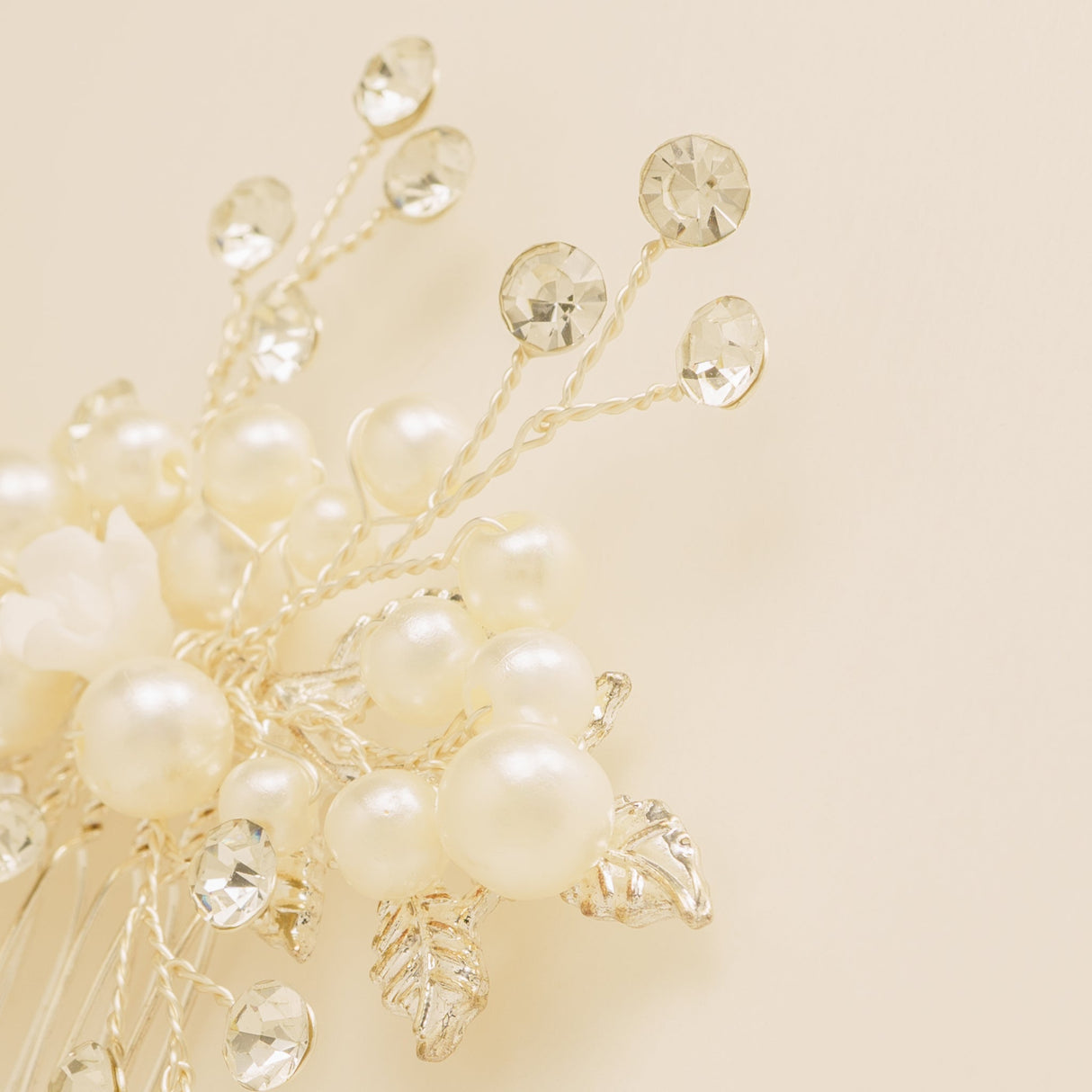 Gloria Leaves Pearl and Crystal Wedding Hair Comb in Silver photo 5