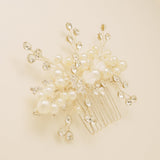 Gloria Leaves Pearl and Crystal Wedding Hair Comb in Silver photo 6