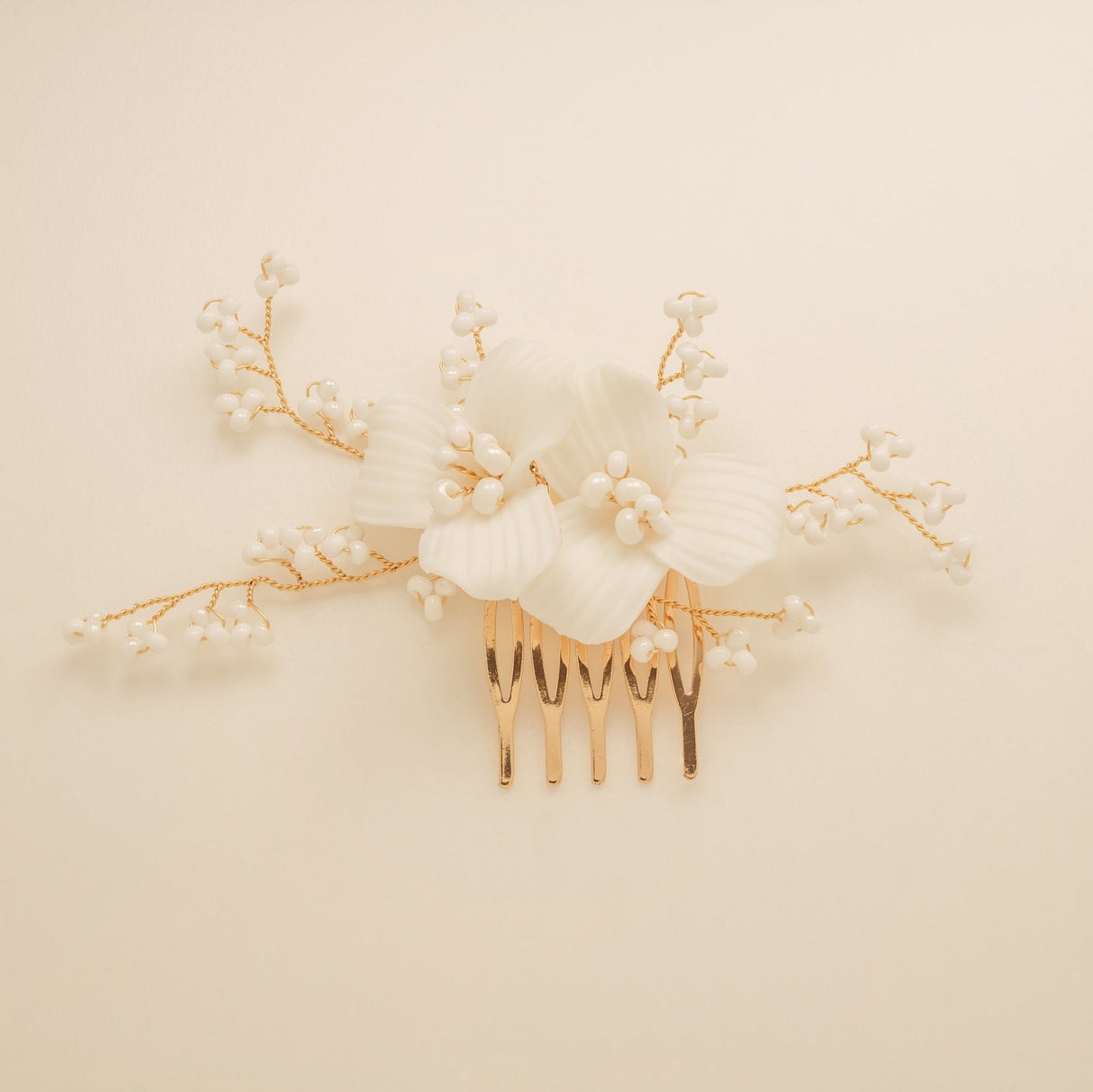 Daisy Floral Ceramic Wedding Hair Comb / Gold