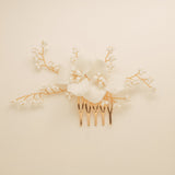 Daisy Floral Ceramic Wedding Hair Comb / Gold