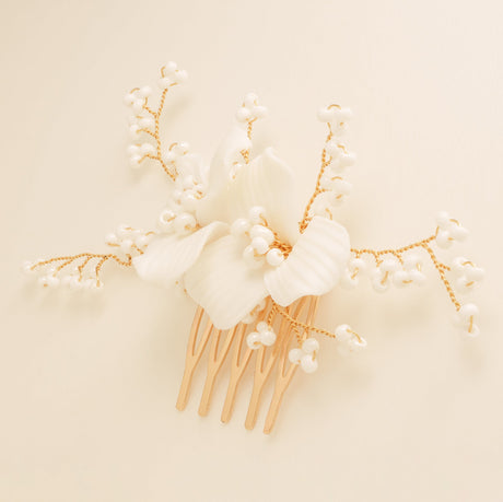 Daisy Floral Ceramic Wedding Hair Comb / Gold