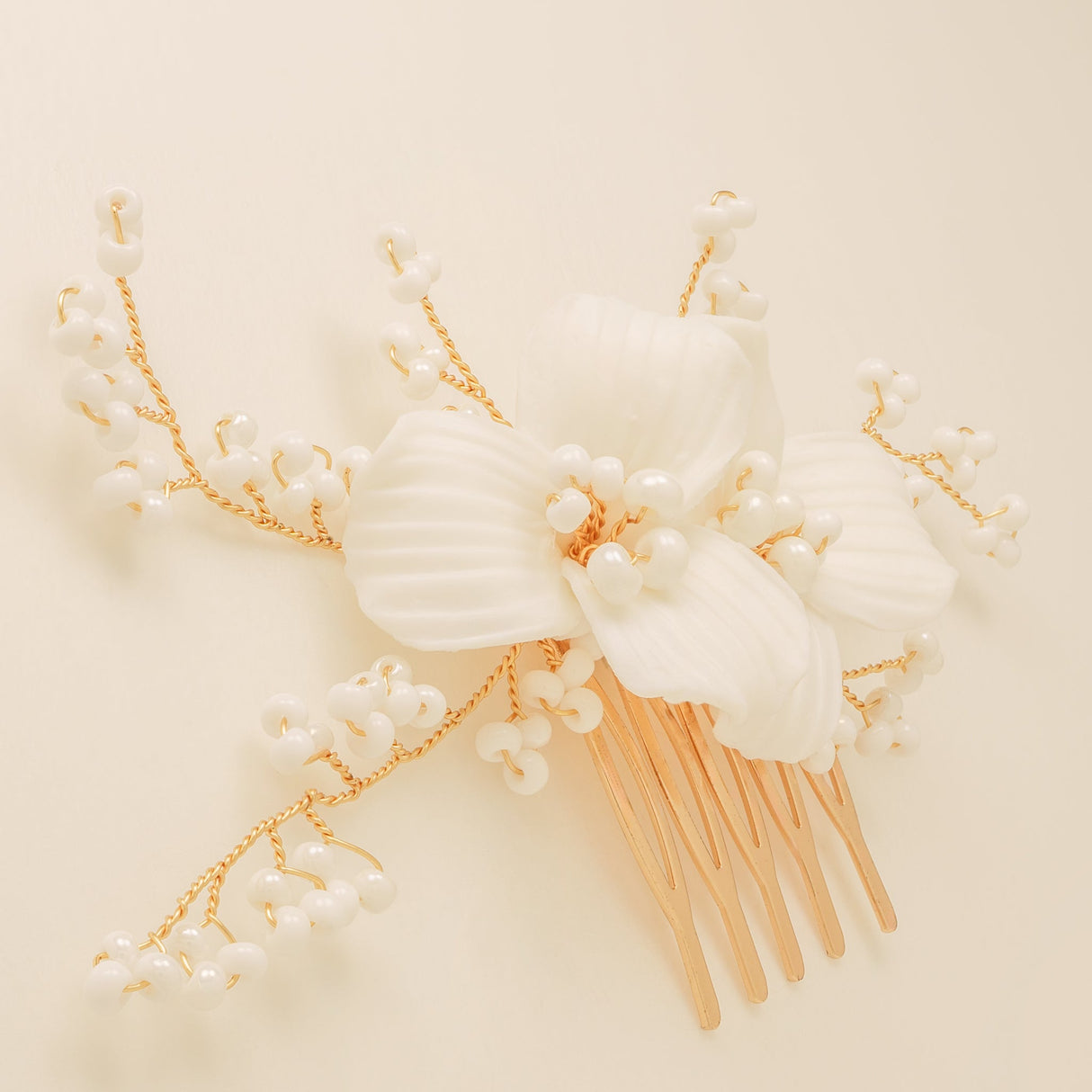 Daisy Floral Ceramic Wedding Hair Comb / Gold