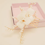 Daisy Floral Ceramic Wedding Hair Comb / Gold
