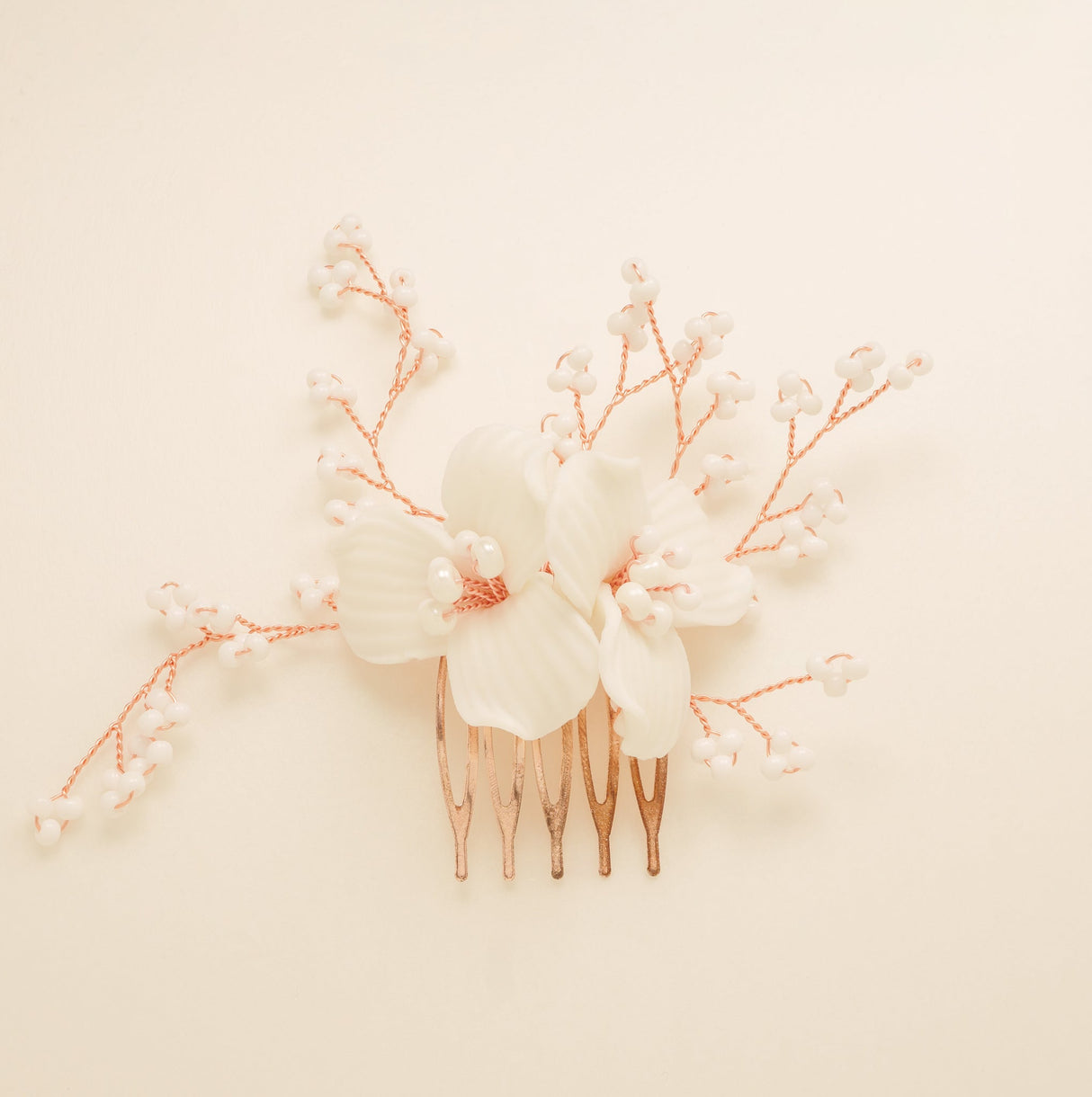 Daisy Floral Ceramic Wedding Hair Comb / Rose Gold