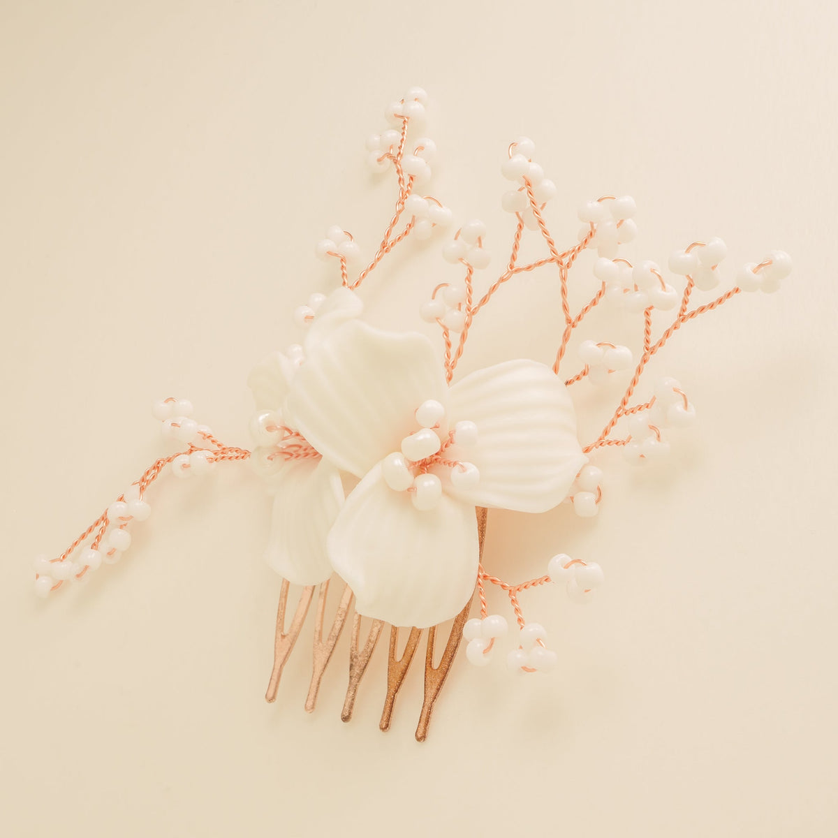 Daisy Floral Ceramic Wedding Hair Comb / Rose Gold