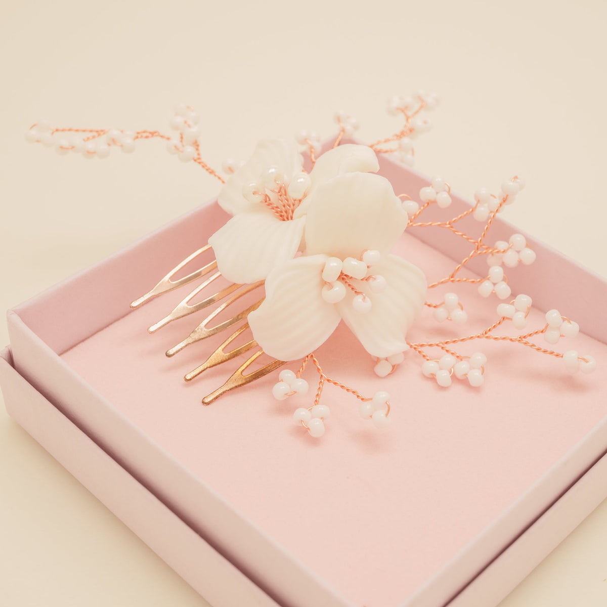 Daisy Floral Ceramic Wedding Hair Comb / Rose Gold