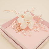 Daisy Floral Ceramic Wedding Hair Comb / Rose Gold