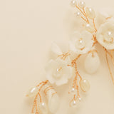 Ella Floral Ceramic Ivory Pearl Wedding Hair Comb / Rose Gold