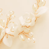 Ella Floral Ceramic Ivory Pearl Wedding Hair Comb / Rose Gold
