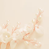 Ella Floral Ceramic Ivory Pearl Wedding Hair Comb / Rose Gold