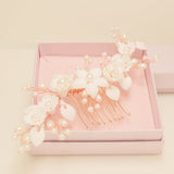 Ella Floral Ceramic Ivory Pearl Wedding Hair Comb / Rose Gold