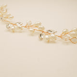 Tasha Short Pearl and Crystal Hair Vine in Gold
