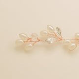 Tasha Short Pearl and Crystal Hair Vine in Rose Gold