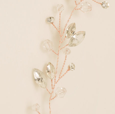 Tessa Long Crystal Hair Vine in Rose Gold