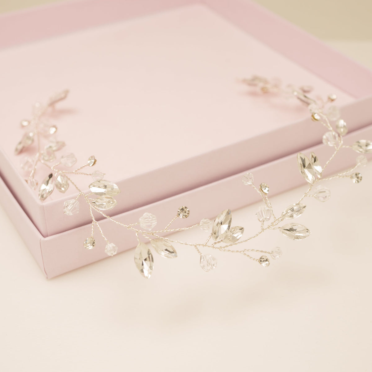Tessa Long Crystal Hair Vine in Silver