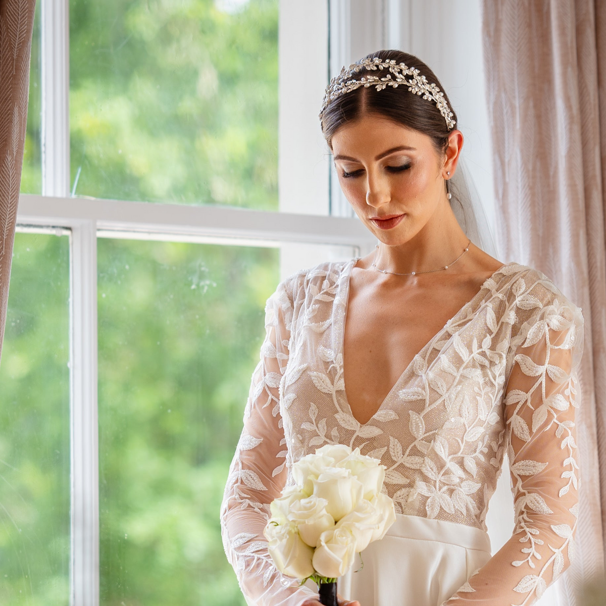 Ava Pearl and Crystal Bridal Headband / Silver