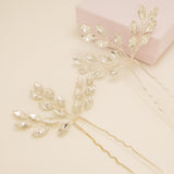 Elinor Crystal Spray Wedding Hair Pins / Silver