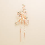 Millie Crystal and Pearl Wedding Hair Pin / Leaves / Rose Gold