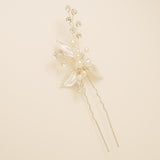 Millie Crystal and Pearl Wedding Hair Pin / Leaves / Silver