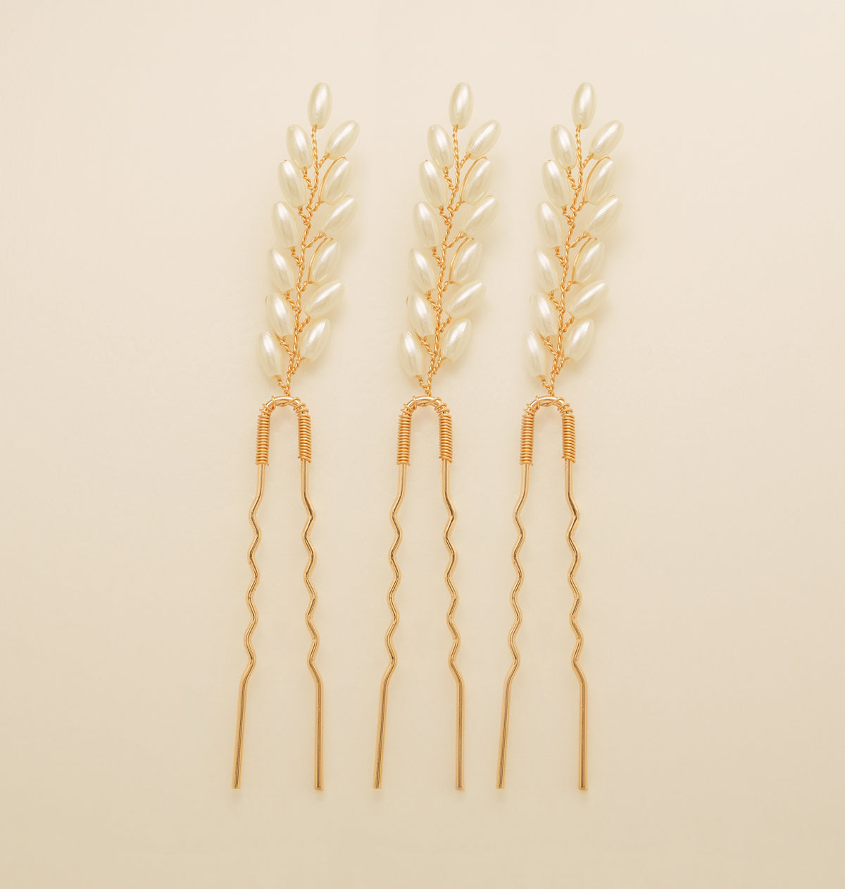 Pampas Style Pearl Sprigs Wedding Hair Pins / Gold