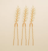 Pampas Style Pearl Sprigs Wedding Hair Pins / Gold