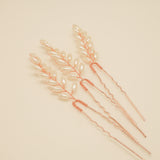 Pampas Style Pearl Sprigs Wedding Hair Pins / Rose Gold