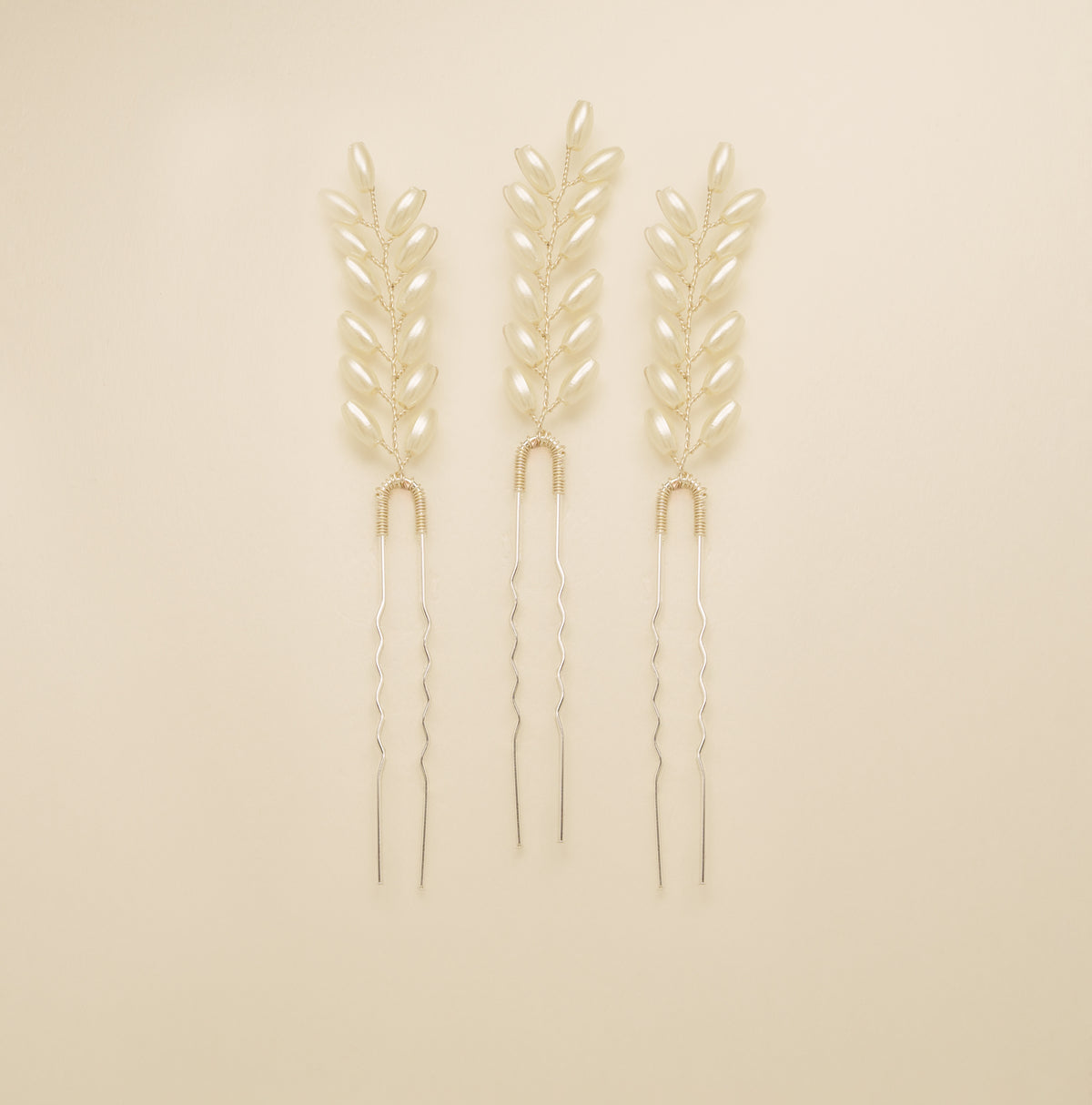 Pampas Style Pearl Sprigs Wedding Hair Pins / Silver