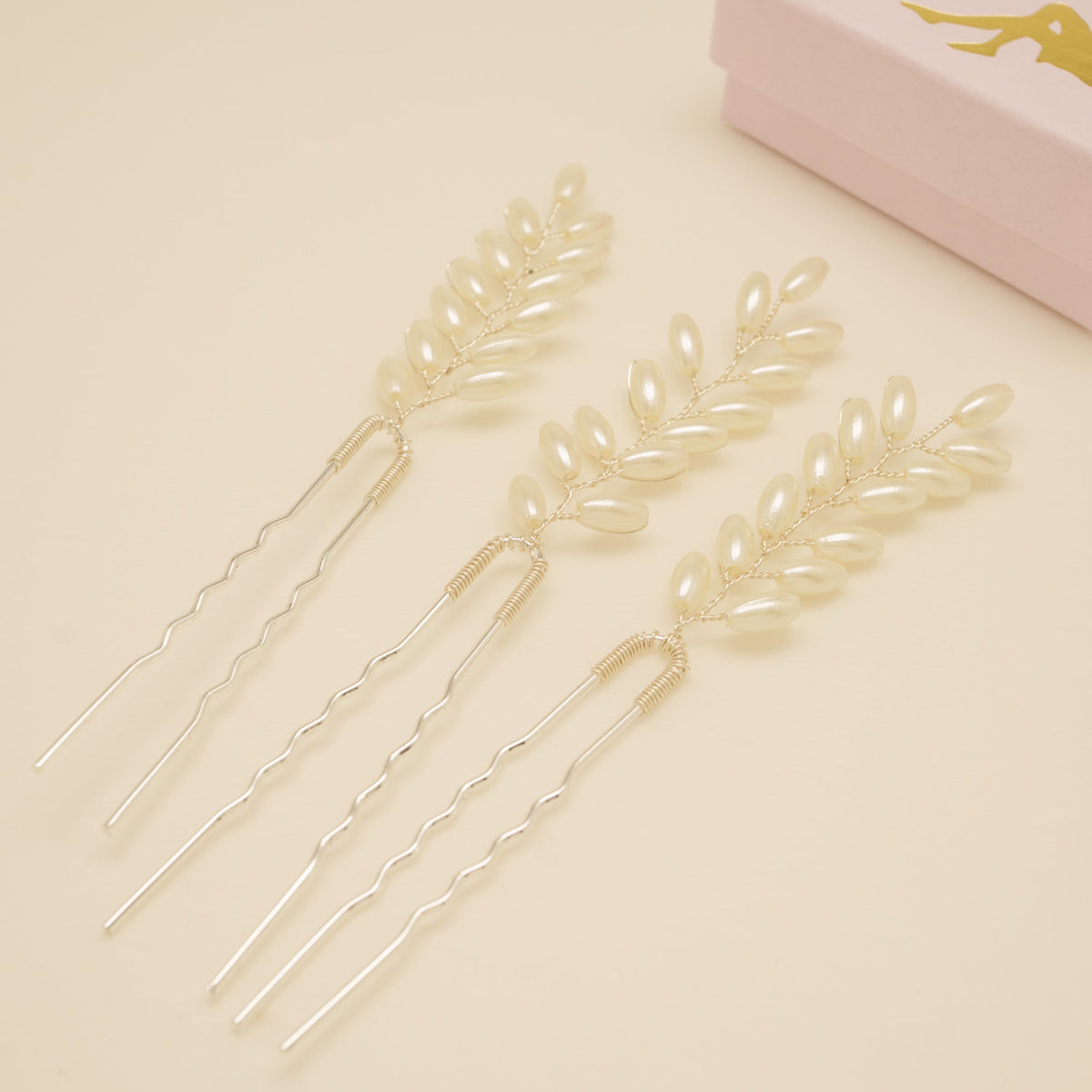 Pampas Style Pearl Sprigs Wedding Hair Pins / Silver