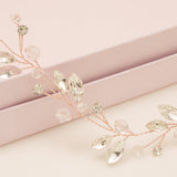 Tessa Long Crystal Hair Vine in Rose Gold
