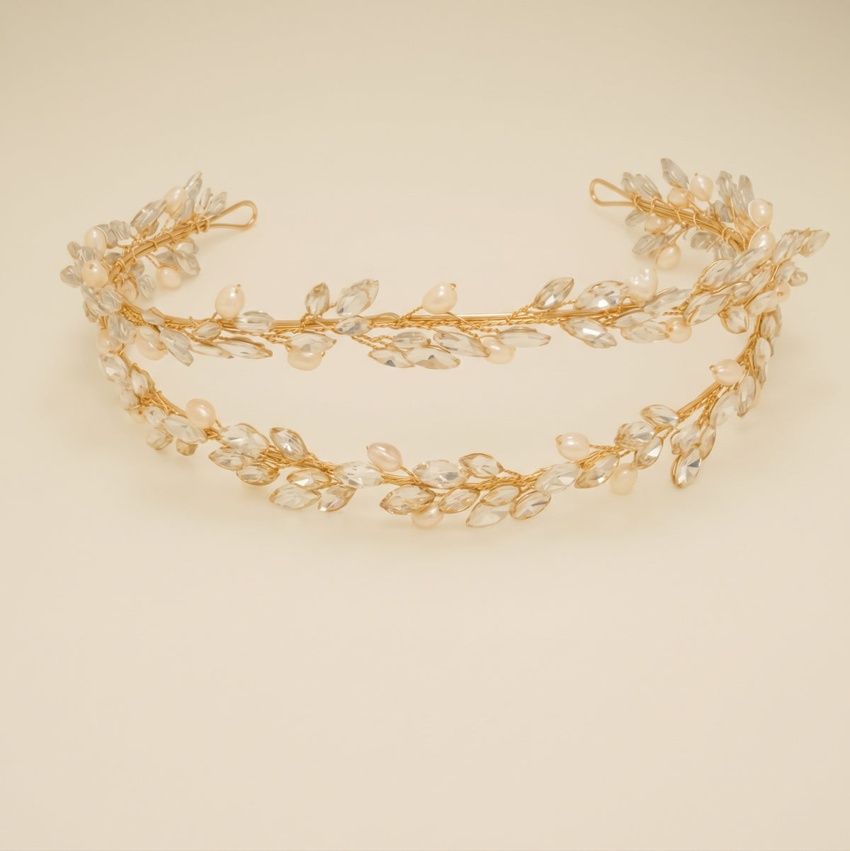 Ava Pearl and Crystal Bridal Headband / Gold