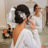 Camilla Flower Pearl Wedding Hair Vine / Silver