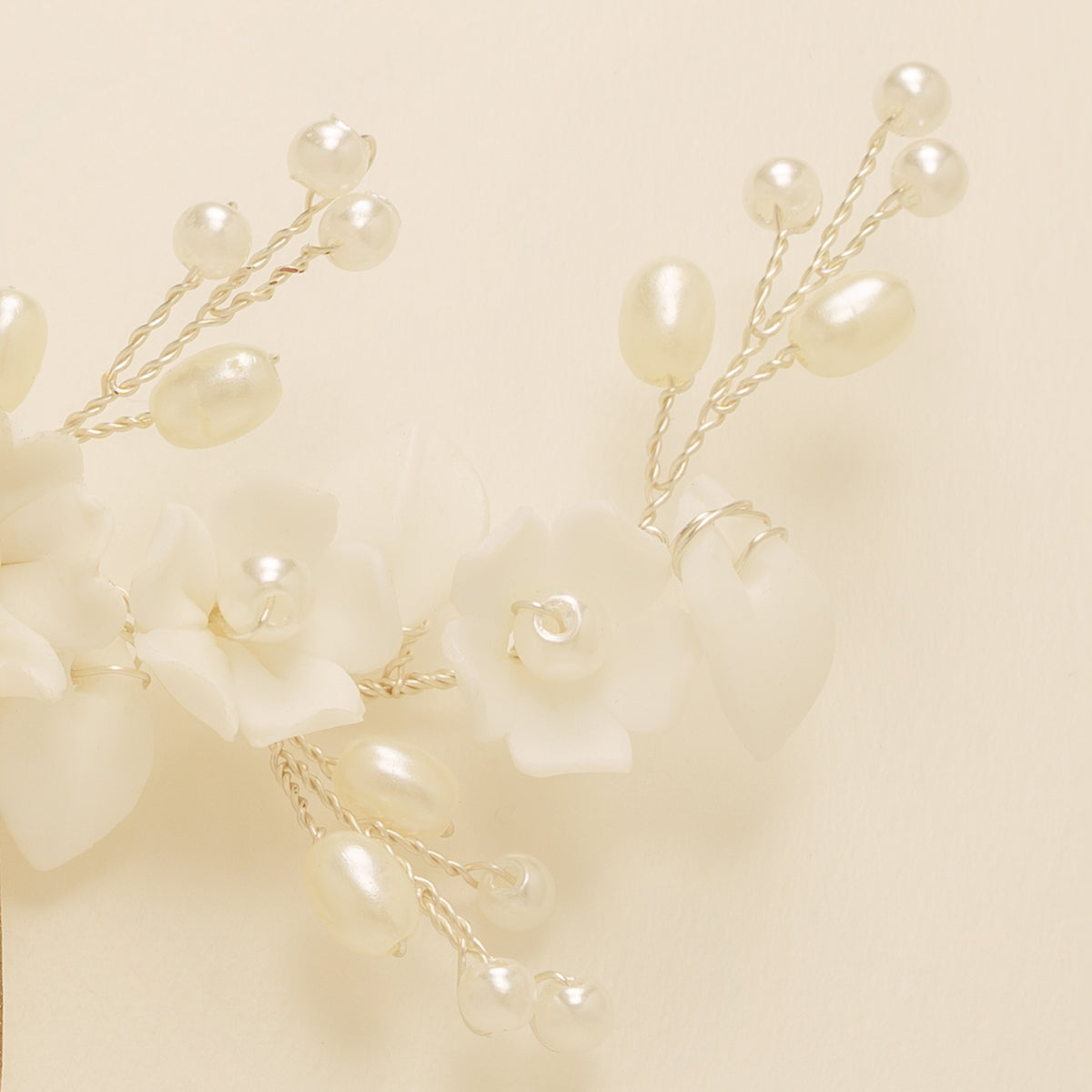 Ella Floral Ceramic Ivory Pearl Wedding Hair Comb / Silver