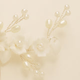Ella Floral Ceramic Ivory Pearl Wedding Hair Comb / Silver