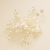 Gloria Leaves Pearl and Crystal Wedding Hair Comb / Silver