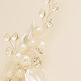 Millie Crystal and Pearl Wedding Hair Pin / Leaves / Silver