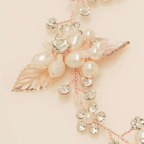 Vintage Leaves Pearls and Crystals Bridal Hair Vine / Rose Gold